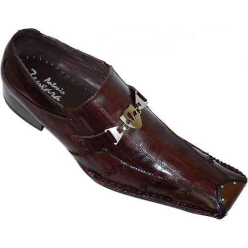 Antonio Zengara Chocolate Brown Eel Print With Metal Bracelet & Brown Stitching Flip-Toe Leather Shoes A401082